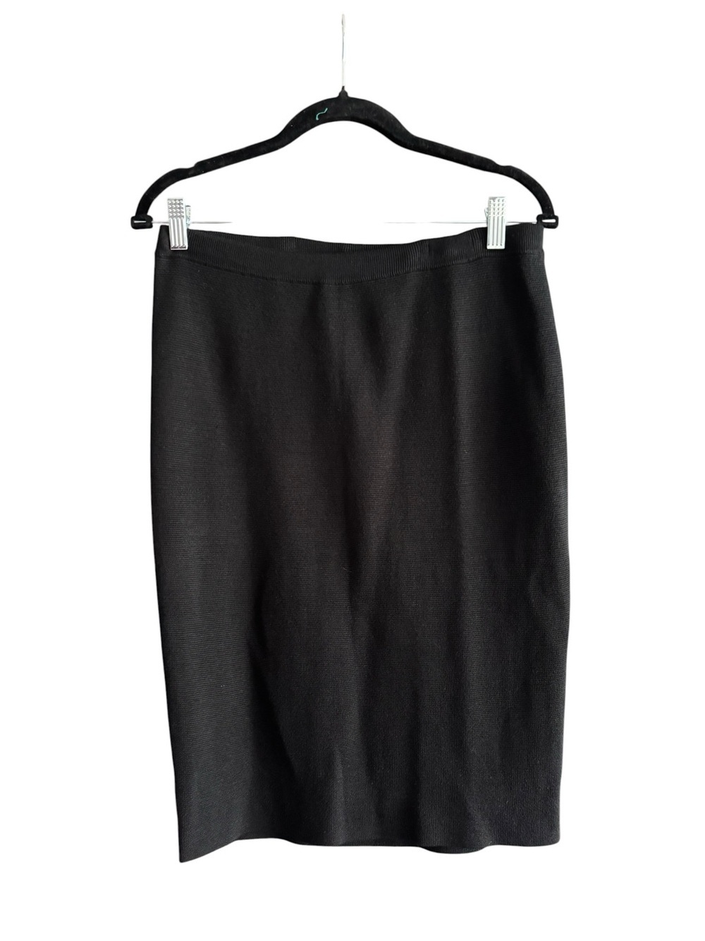 Eileen Fisher Petite Silk Cotton Knit Pencil Skirt PM Black Minimalist NWT W43